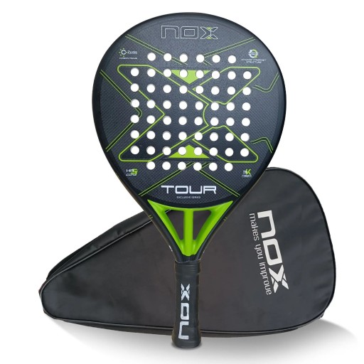 Pala de Padel NOX Tour 3K carbono 3K superficie marco de carbono forma de gota Negra y verde para jugadores recreativos serie exclusiva