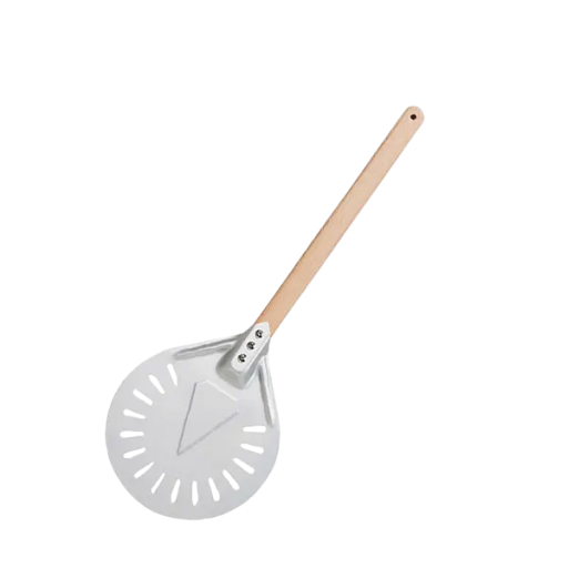 Pala para pizza con cabeza redonda perforada 18 x 40 cm Pala para servir de aluminio con mango de madera Pala para pizza redonda perforada Utensilios de cocina