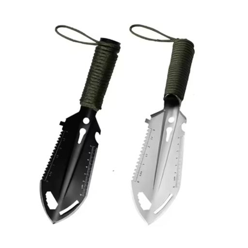 Pala survival multifunzionale 6in1 in acciaio per utensili Coltello Sega Punta di lancia Chiave a brugola Righello Estirpatore di chiodi Strumento tattico per la natura