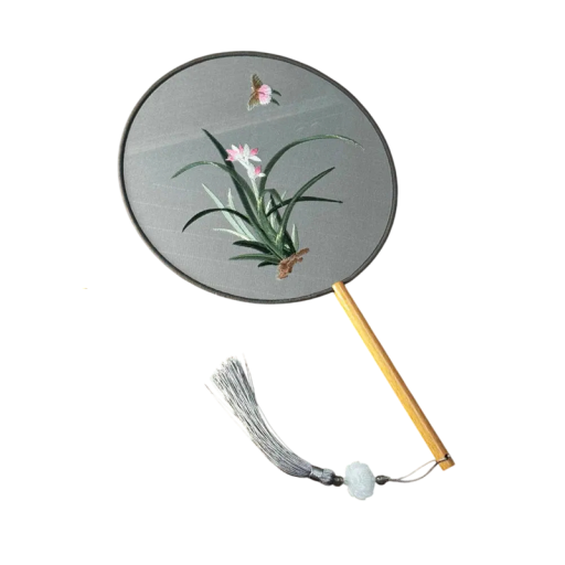 Palace Fan Round Hand Fan with Double-Sided Embroidery 35 x 21 x 2 cm Lotus Motif with Tassels Accessory for Hanfu and Home Decoration