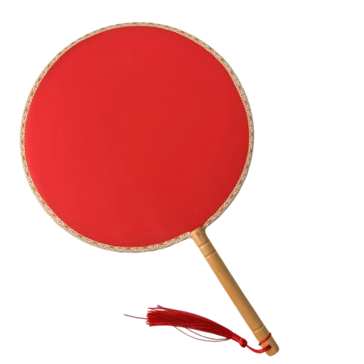 Palace Fan Round Hand Fan with Silk Leaf 35 x 21 x 2 cm Red Wooden Handle with Tassel Wedding Gift for Guests and Decoration