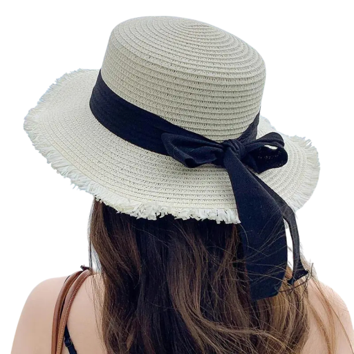Pălărie de paie pentru femei 55–58 cm Paie poliester Cu fundiță Pălărie de vară ușoară împotriva soarelui Accesoriu elegant pentru plajă