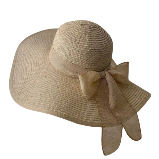 Pălărie de paie pentru femei, 56-60 cm, cu bor mare, pălărie de plajă de vară cu fundă, protecție solară, accesoriu elegant pentru soare
