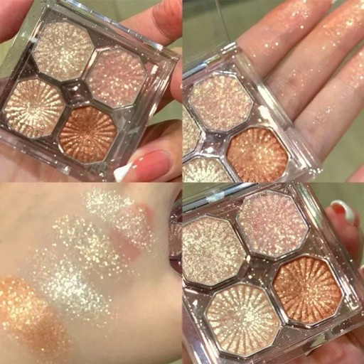 Paleta de sombras de ojos con purpurina, 4 colores, sombras de ojos con purpurina, sombras mate, sombras ultra pigmentadas, de larga duración, resistentes al agua