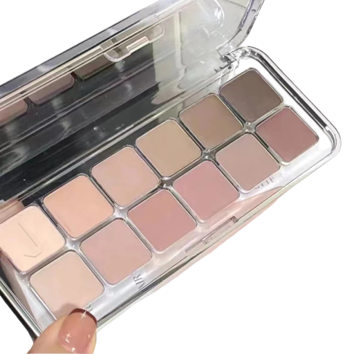 Palette de fards à paupières 12 couleurs Matées nuances neutres Gris-brun Café au lait Brun naturel Nude maquillage longue tenue