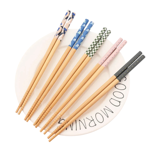 Palillos de sushi 5 pares reutilizables de madera en colores azul, verde, rosa y negro con patrón, utensilios de cocina para sushi y cocina asiática