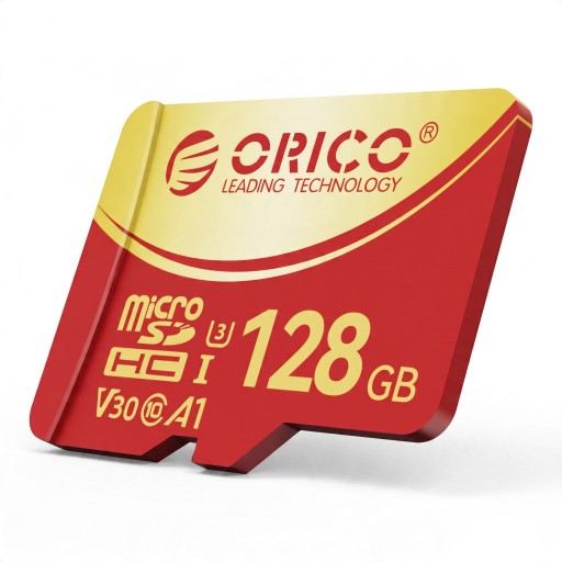 Pamäťová karta ORICO Micro SD 128 GB Čítanie 100 MB/s Zápis 50 MB/s U3 V30 A1 Class 10 Červená a zlatá Na nahrávanie videa 4K UHD