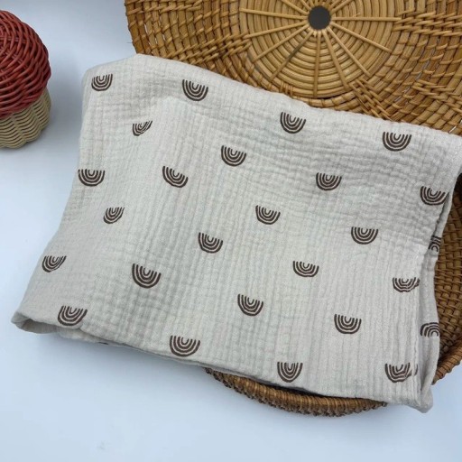 Pamut muszlin takaró babáknak 85x65 cm Baba törölköző Swaddle Fekete szivárványmintás Bézs alap Újszülötteknek