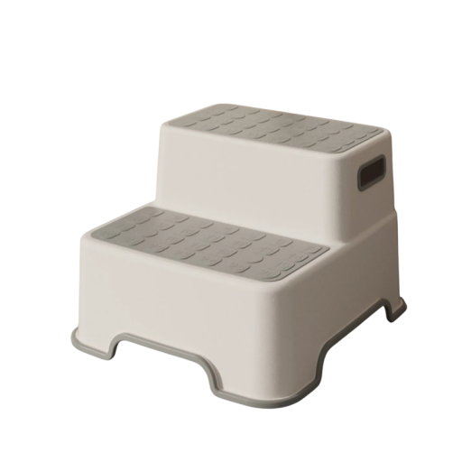 Panchina a gradini portatile a due livelli 31 × 33 × 23 cm, antiscivolo, in plastica, bianco-grigio, per bambini per lavabo, WC e lavandino