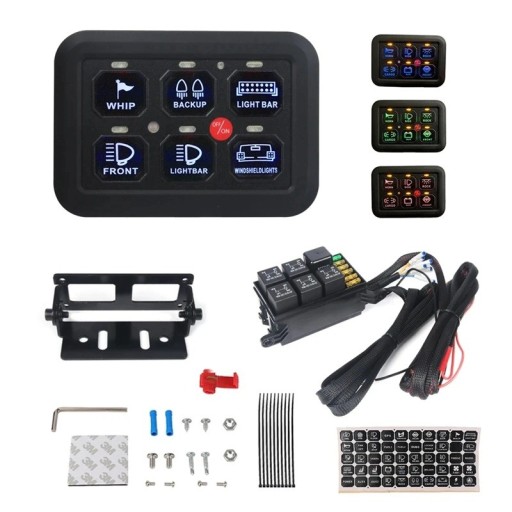 Panel de Conmutación Táctil LED 12V 6 Gang 600W-1200W con Relé y Interruptor de 60A Iluminación de Fondo de Color para Barco Jeep UTV Caravana