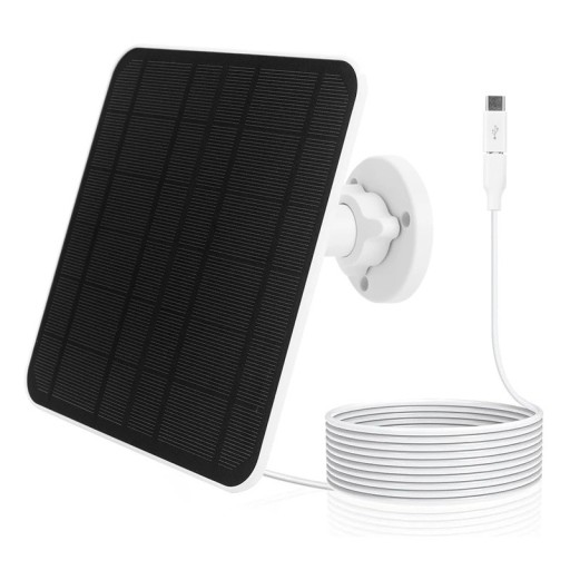 Panel solar de 5 V, 20 W, 172 x 176 x 12 mm, impermeable, IP65, sistema de montaje en pared con cable de 3 m y adaptador USB-C para uso en exteriores.