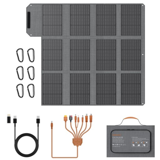 Pannello solare portatile pieghevole 120 W con porta DC e USB-C e USB QC 3.0 Set con cavo 7 in 1 e moschettoni Grigio Per campeggio e viaggi