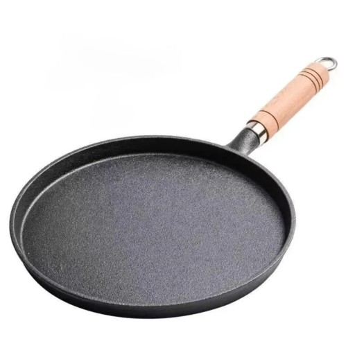 Pannenkoekenpan met lage rand en anti-aanbaklaag van 26 cm in zwart met een lang handvat en een ophangring
