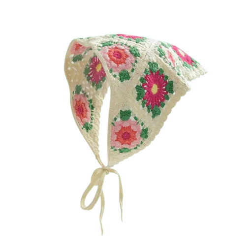 Paño triangular de ganchillo de verano Diseño floral Paño para el cabello para mujeres Ligera y linda cobertura para la cabeza en primavera y viajes