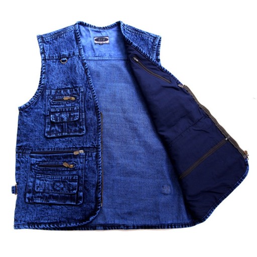 Pánská džínová vesta s kapsami - Tmavě modrá