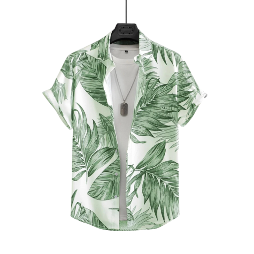 Pánska košela s krátkym rukávom Tropický potlač palm Zapínanie na gombíky Výstrih do V Letný štýl Polyester a spandex
