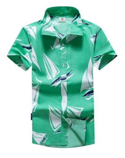 Pánska košeľa s potlačou plachetníc - Zelená