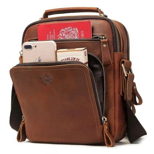 Pánska kožená taška cez rameno 25×21×9,5 cm Vintage cestovná taška s veľkou kapacitou Elegantná crossbody taška pre mužov na každodenné nosenie