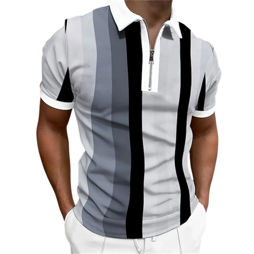 Pánská polokošile na zip s V výstřihem a límečkem Krátký rukáv Barevné pruhy Polyester Stylová letní polokošile