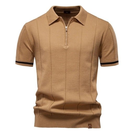 Pánska polokošile na zips s V výstrihom a golierikom Krátky rukáv Jednofarebná Polyester Viskóza Elegantný štýl