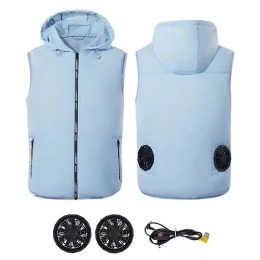 Pánská větraná vesta s kapucí Vesta s klimatizací 2x 9 cm bezkartáčový ventilátor USB napájení Letní pracovní outdoor vesta pro muže