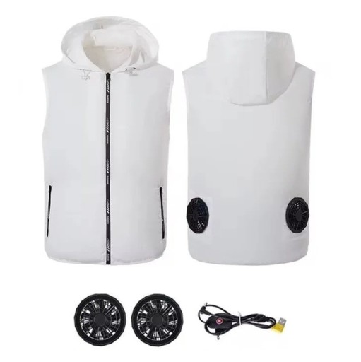 Pánska vetraná vesta s kapucňou Vesta s klimatizáciou 2x 9 cm bezkefový ventilátor USB napájanie Letný pracovný outdoor vesta pre mužov