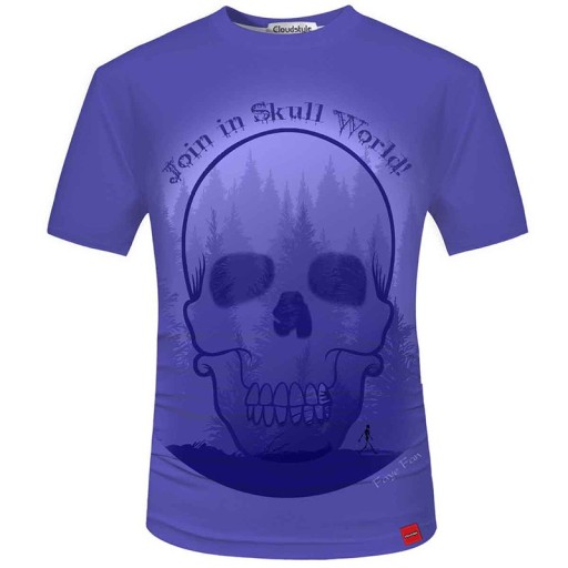 Pánské 3D tričko ve fialové barvě s lebkou