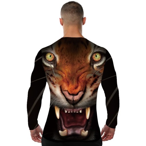 Pánske elastické 3D tričko s tigrím potlačou - dlhý rukáv