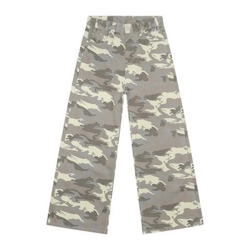 Pánské maskáčové kalhoty s rovným střihem Volné široké nohavice Pohodlné outdoorové kalhoty Ležérní styl Vzdušné army kalhoty