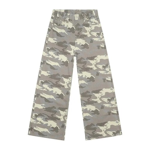 Pánske maskáčové nohavice s rovným strihom Voľné široké nohavice Pohodlné outdoorové nohavice Ležérny štýl Vzdušné army nohavice