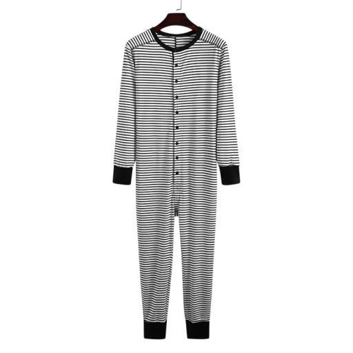 Pánske pyžamo jednodielne s gombíkmi dlhý rukáv nohavice polyester pohodlné domáce spanie a oddych