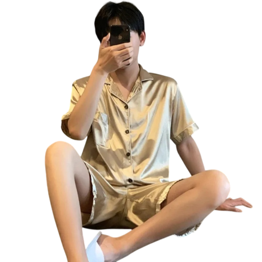 Pánské pyžamo set tričko a kraťasy Zapínání na knoflíky Kapsička Límec Jednobarevné Pohodlný materiál Polyester spandex