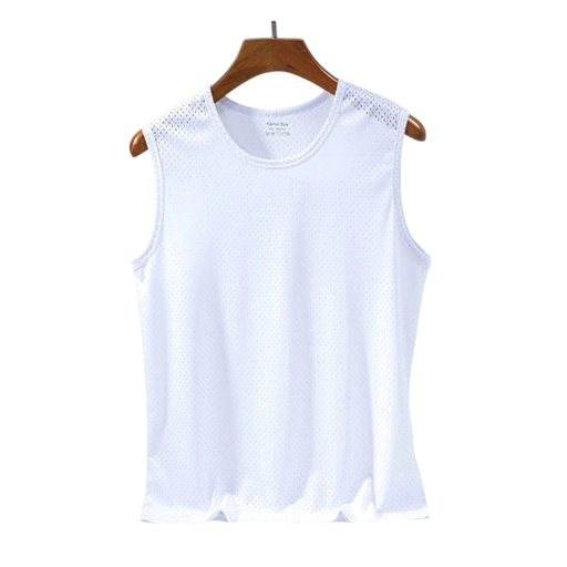 Pánske športové tielko Jednofarebné prevedenie Výstrih do O Priedyšný polyester Ľahký funkčný materiál Na fitness a beh