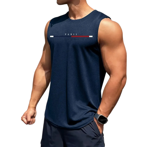 Pánske tielko jednofarebné s kulatým výstrihom O Nápis Paris Polyester Ľahký letný top na šport voľný čas mesto