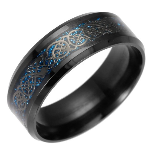 Pánský černý prsten s ornamentem