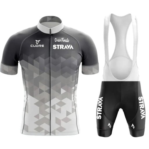 Pánsky cyklistický set Strava – dres s krátkym rukávom na zips a kraťasy s laclom, priedušný, pre cyklistiku a šport