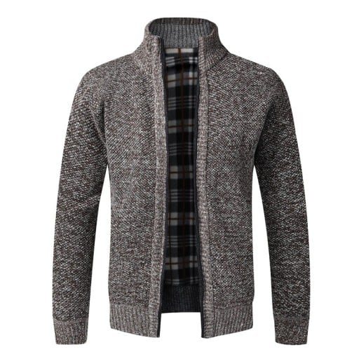 Pánsky kardigan na zips s rolákovým golierom Jednofarebný elegantný sveter pre mužov Jesenný zimný pletený kabát Polyester Rôzne farby
