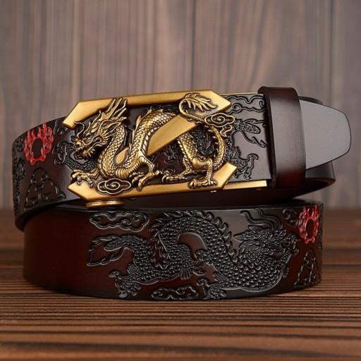 Pánský kožený pásek s drakem