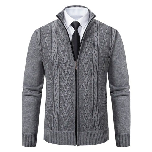 Pánsky pletený svetrový kardigan na zips s rolákovým golierom Jednofarebný elegantný sveter s jednoduchým vzorom Polyester Jeseň Zima Rôzne farby