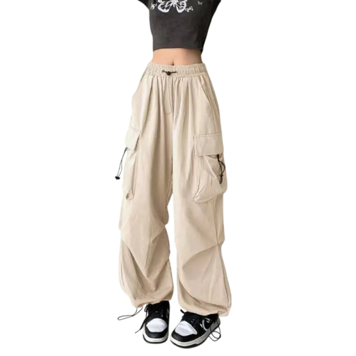 Pantalones casuales holgados para mujer con cintura baja, cordón ajustable, perneras anchas y bolsillos, pantalones casuales cómodos para todos los días.