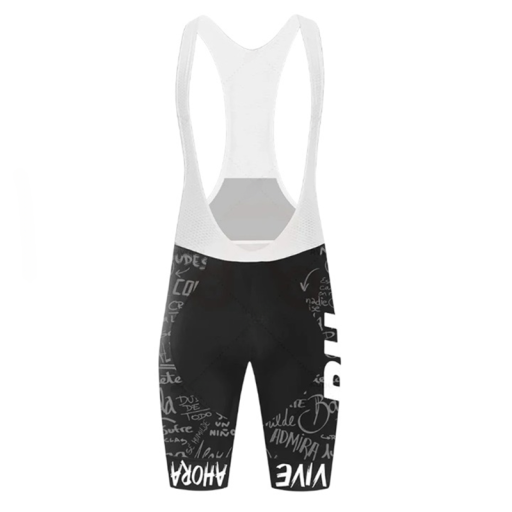 Pantalones cortos de ciclismo para hombre en blanco y negro con tirantes y diseño de textos, para ciclismo, deporte y actividades de ocio