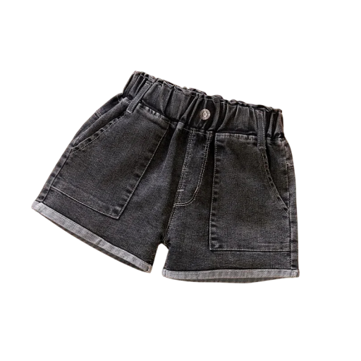 Pantalones cortos de mezclilla para niñas con cintura elástica fruncida y bolsillos, shorts de mezclilla para chicas con dobladillo vuelto para el verano y el juego