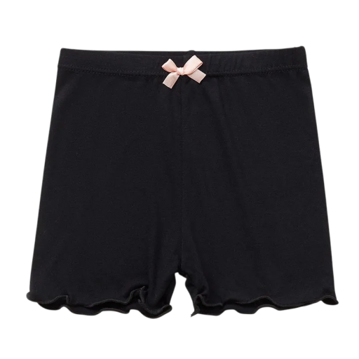 Pantalones cortos de pijama para niñas con lazo, cintura elástica y dobladillo decorativo ondulado, pantalones suaves para chicas