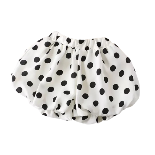 Pantalones cortos de verano para niñas con lunares y cintura elástica, pantalones cortos blancos tipo globo para niñas con perneras fruncidas