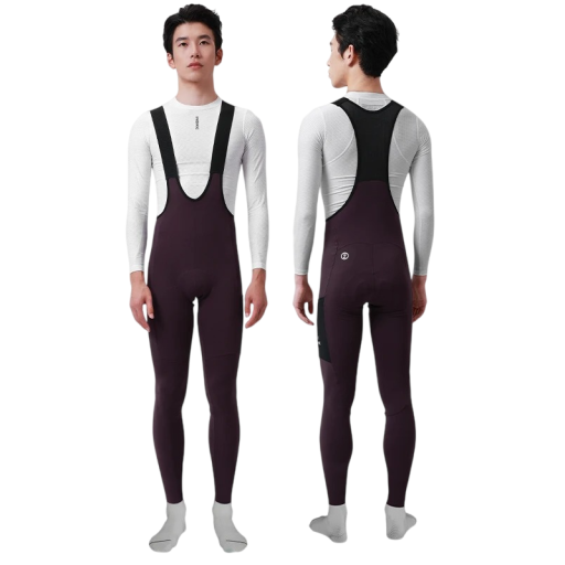 Pantalones de ciclismo para hombre con tirantes largos de nylon elastano morado oscuro corte ergonómico para montar en bicicleta