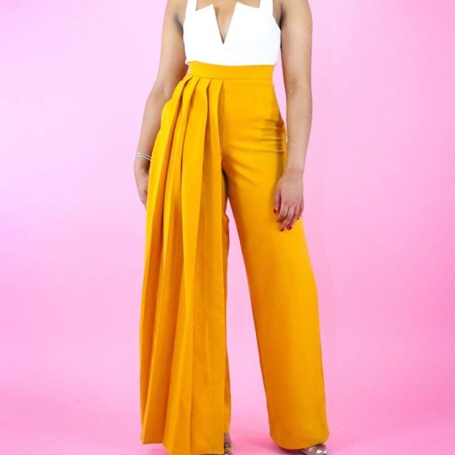 Pantalones de cintura alta para mujer color amarillo