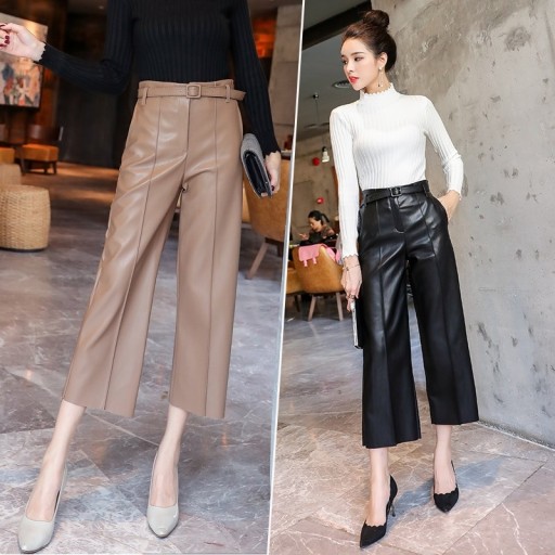 Pantalones de piel sintética 3/4 para mujer