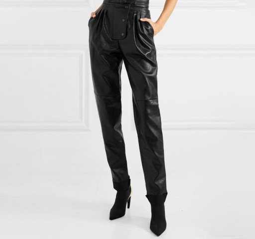 Pantalones de piel sintética de cintura alta para mujer