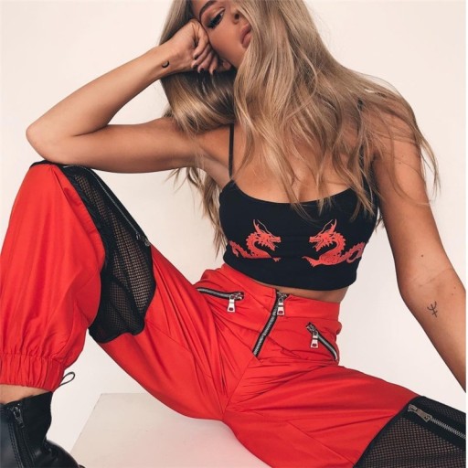 Pantalones de rejilla para mujer de color rojo