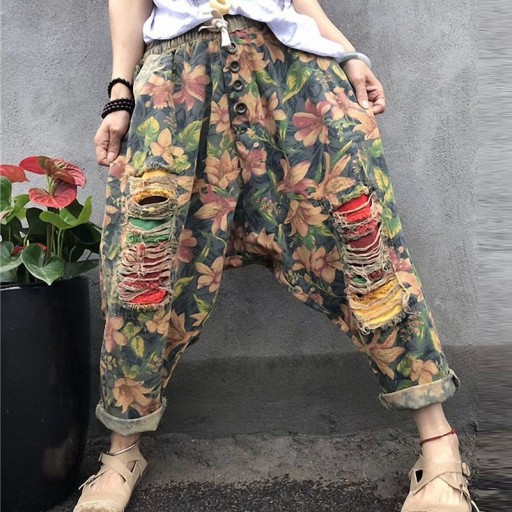 Pantalones harén de mujer con flores